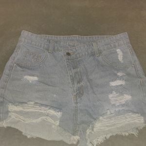 Blue denim distressed shorts size large